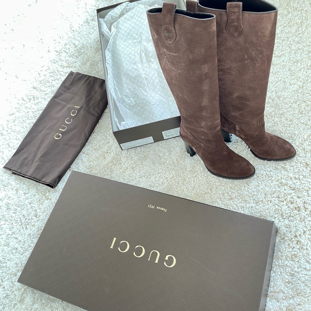 Gucci brown suede boots, size 35